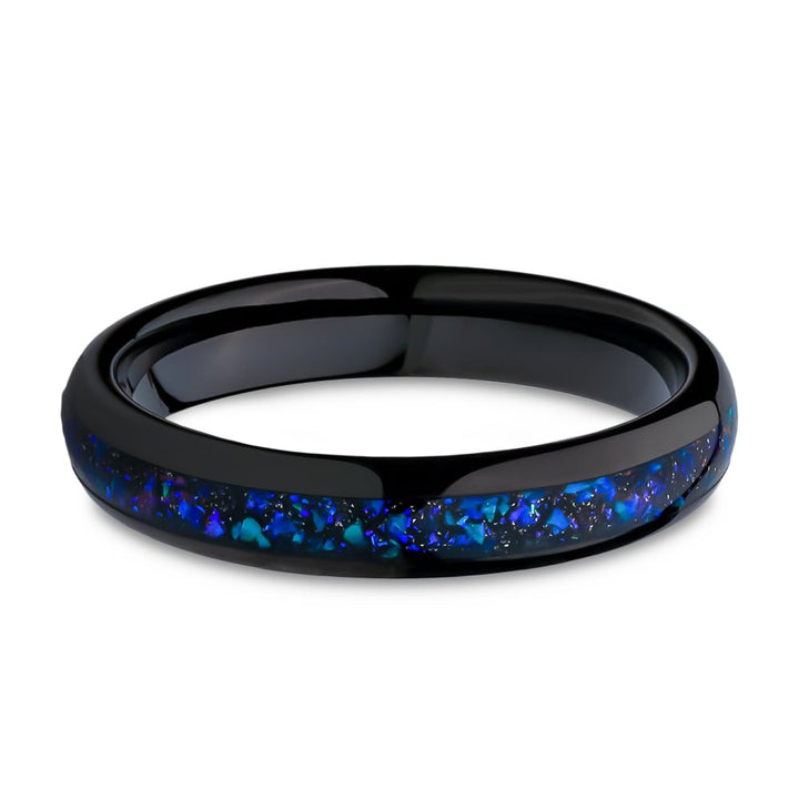 4mm Black Tungsten Carbide Wedding Ring with Galaxy Opal Comfort Fit Sizes 5-10 Image 2