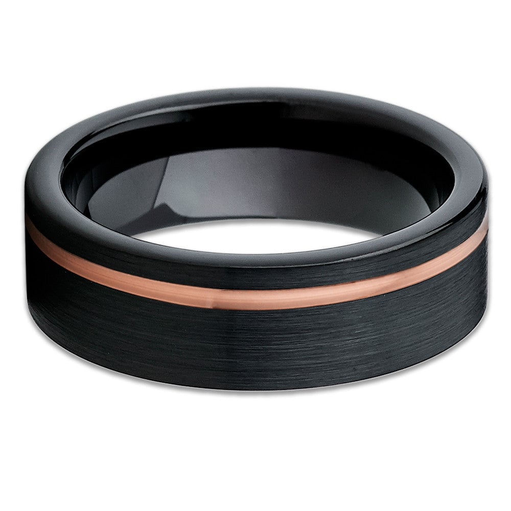 6mm Black Tungsten Wedding Ring Rose Gold Band Engagement Comfort Fit Hypoallergenic Image 2