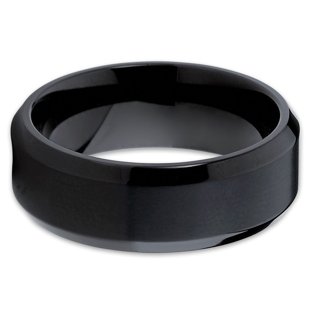 8mm Black Titanium Wedding Ring Beveled Edges Comfort Fit Lifetime Warranty Sizes 7-15 Image 2