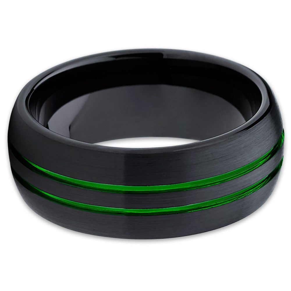 8mm Black Tungsten Carbide Engagement Ring with Green Groove Comfort Fit Image 2