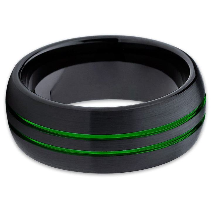 8mm Black Tungsten Carbide Engagement Ring with Green Groove Comfort Fit Image 2