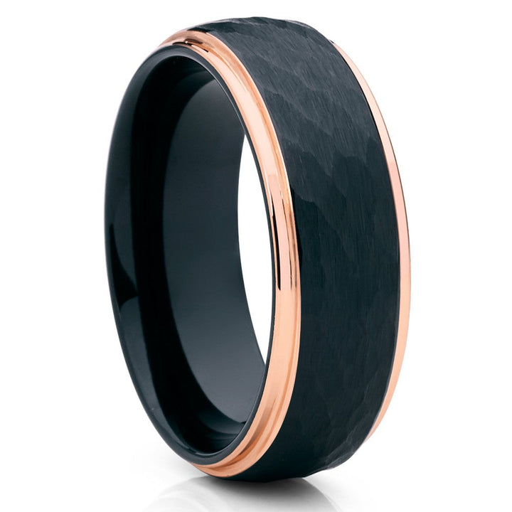 8mm Black Tungsten Carbide Ring Rose Gold Wedding Band Comfort Fit Size 6.5-13 Image 1