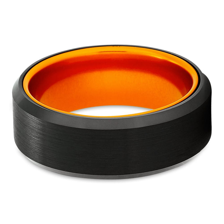 8mm Black and Orange Tungsten Carbide Engagement Ring Comfort Fit Hypoallergenic Image 2