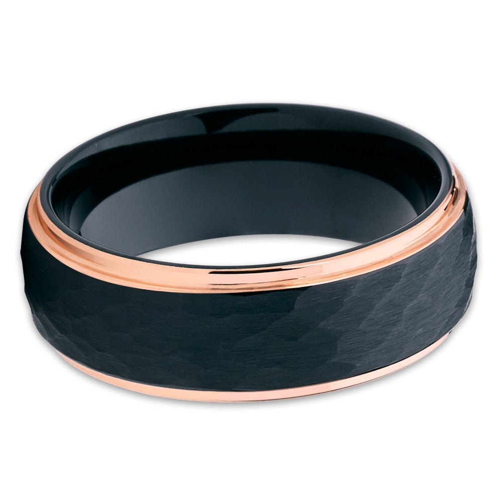 8mm Black Tungsten Carbide Ring Rose Gold Wedding Band Comfort Fit Size 6.5-13 Image 2