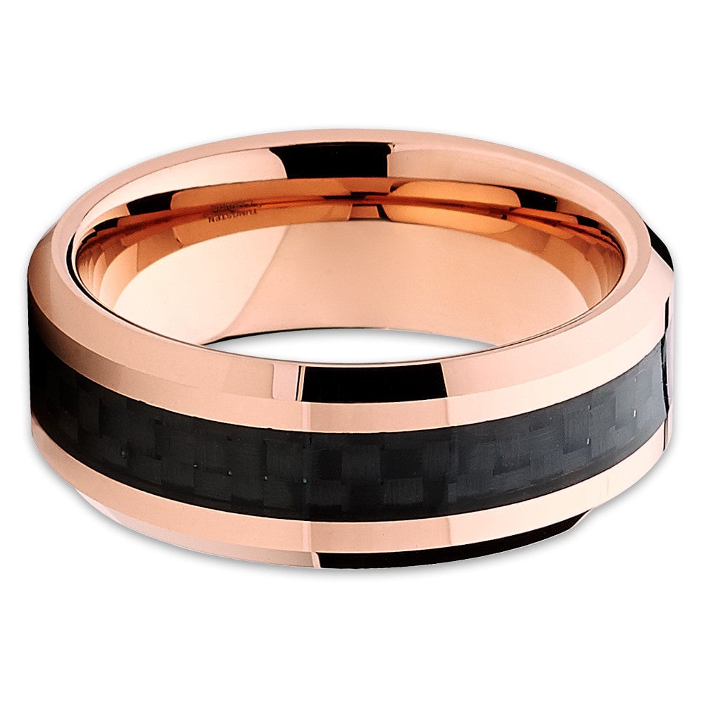 8mm Rose Gold Tungsten Carbide Wedding Ring with Carbon Fiber Comfort Fit Image 2