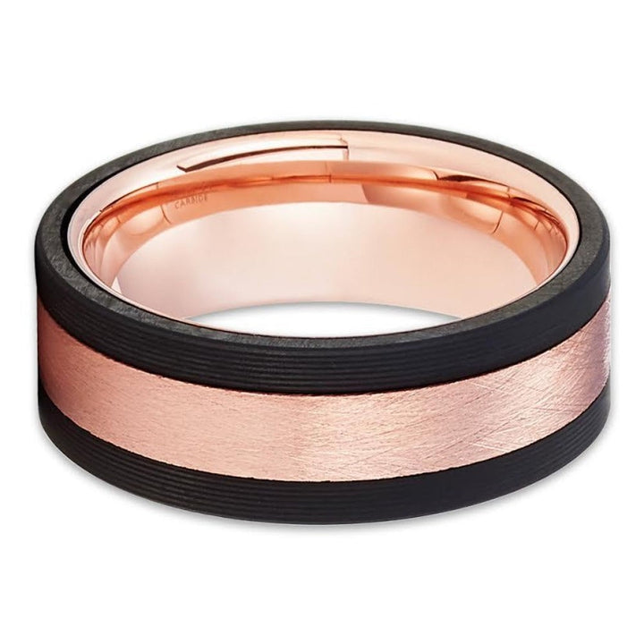 Rose Gold and Black Tungsten Carbide Ring 8mm Comfort Fit Sizes 7-15 Image 2