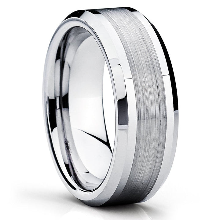 8mm Silver Tungsten Carbide Wedding Ring Brush Finish Comfort Fit Cobalt Free Image 1