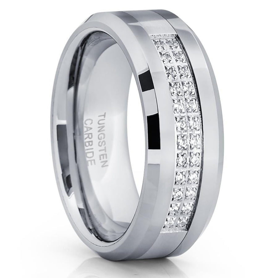 8mm Tungsten Wedding Ring CZ Inlay Comfort Fit Hypoallergenic Cobalt Free Size 7-15 Image 1