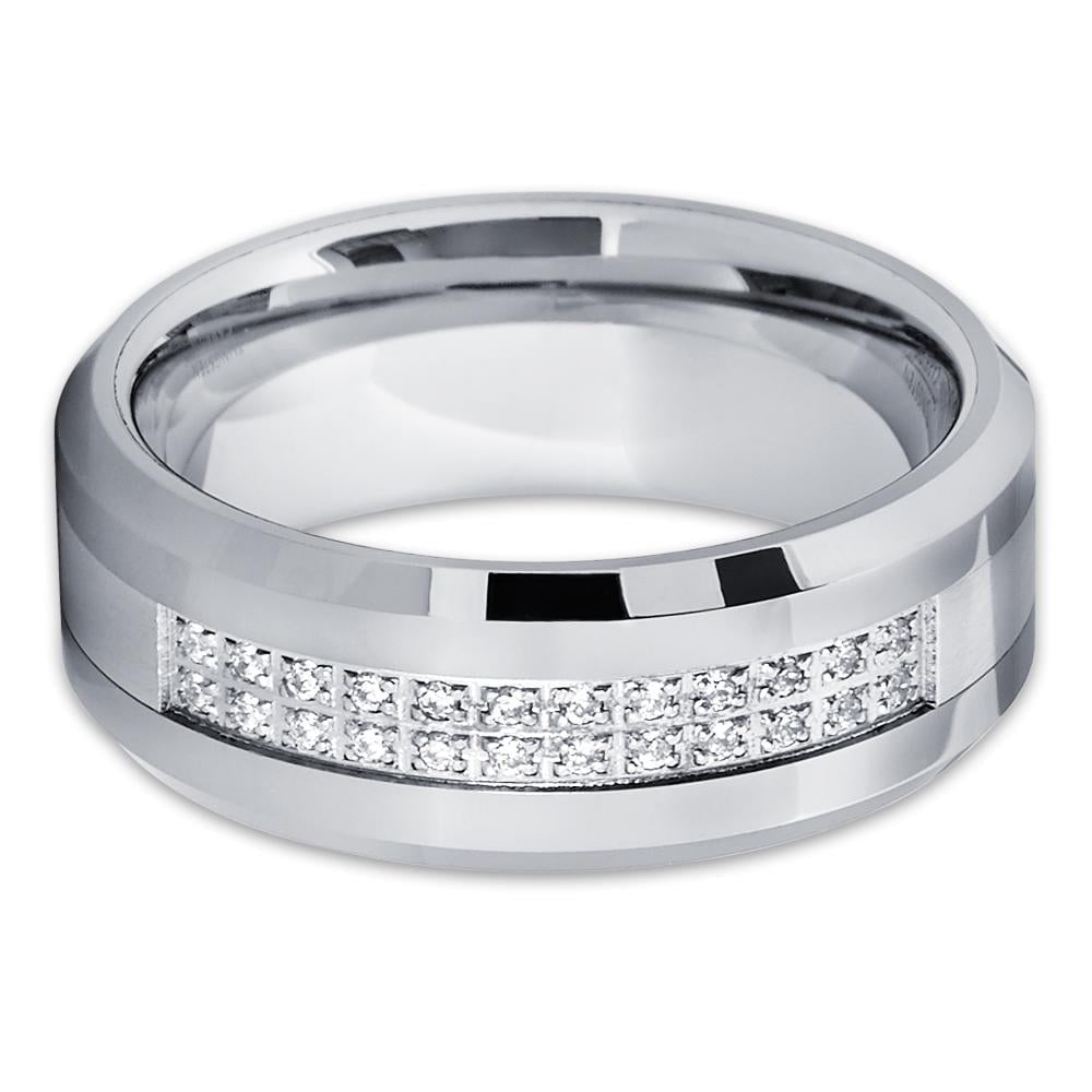 8mm Tungsten Wedding Ring CZ Inlay Comfort Fit Hypoallergenic Cobalt Free Size 7-15 Image 2