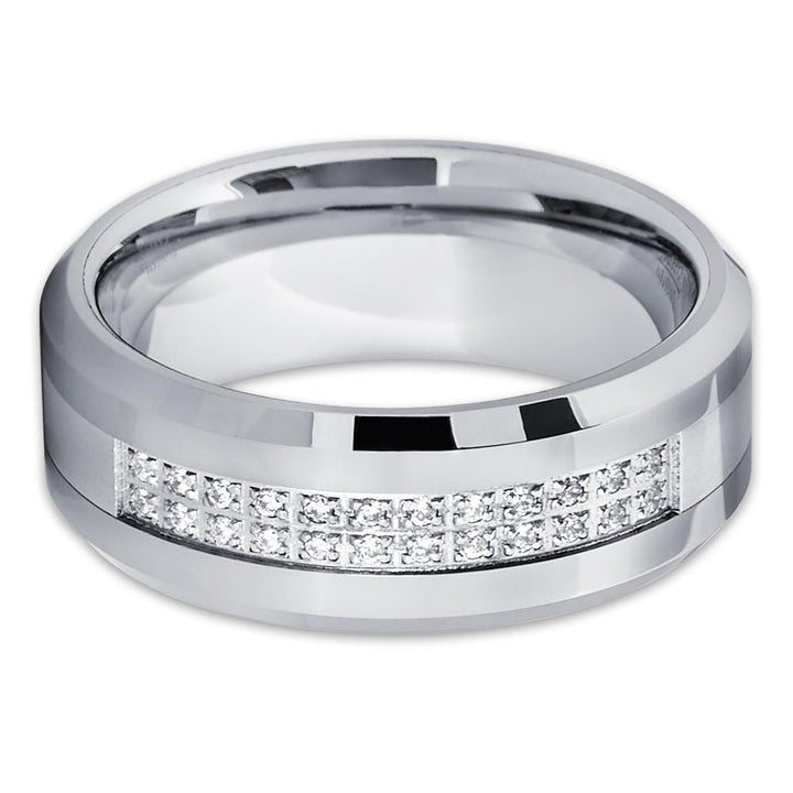 8mm Tungsten Wedding Ring CZ Inlay Comfort Fit Hypoallergenic Cobalt Free Size 7-15 Image 2