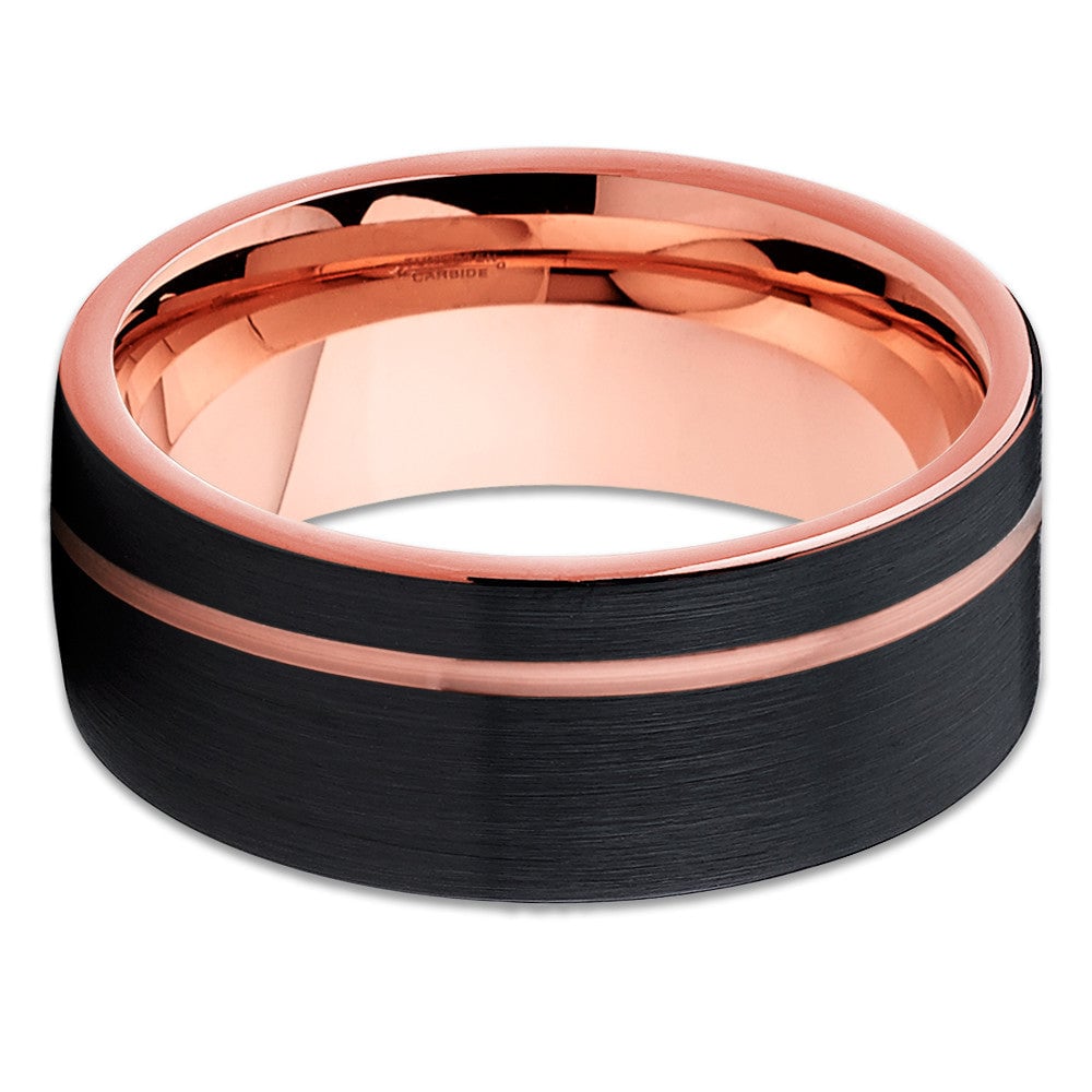 8mm Rose Gold Black Tungsten Wedding Ring Mens Comfort Fit Cobalt Free Image 2