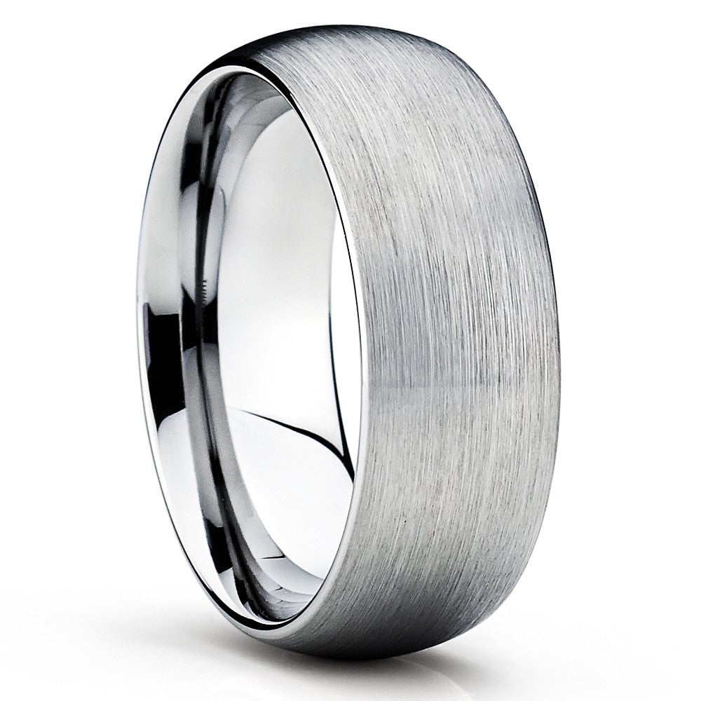 8mm Tungsten Carbide Wedding Ring Silver Brush Finish Comfort Fit Cobalt Free Image 1