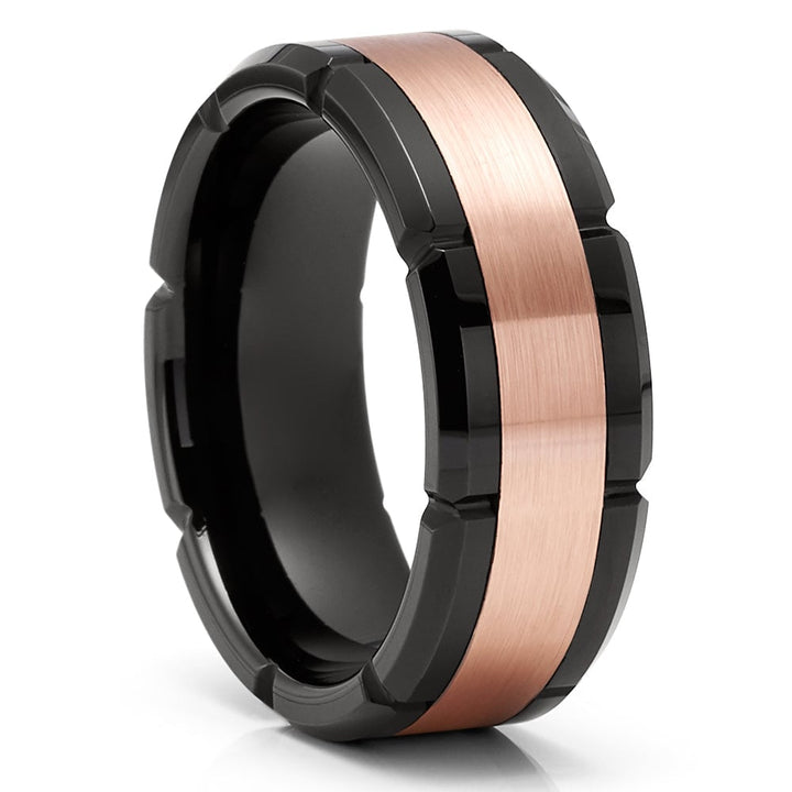 8mm Tungsten Carbide Wedding Ring Black Rose Gold Comfort Fit Cobalt Free Image 1