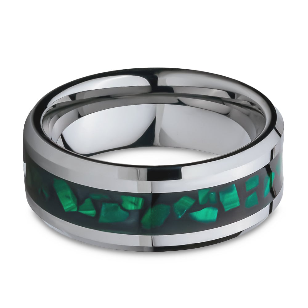 Tungsten Carbide Wedding Ring 8mm Silver Green Abalone Comfort Fit Hypoallergenic Image 2