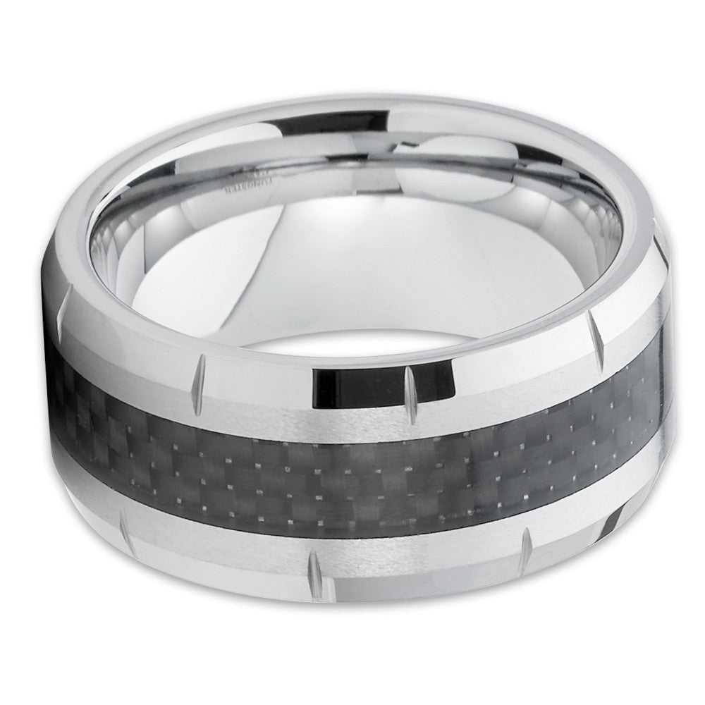 Tungsten Carbide Wedding Ring 9mm Mens Carbon Fiber Comfort Fit Band Size 7-15 Image 2