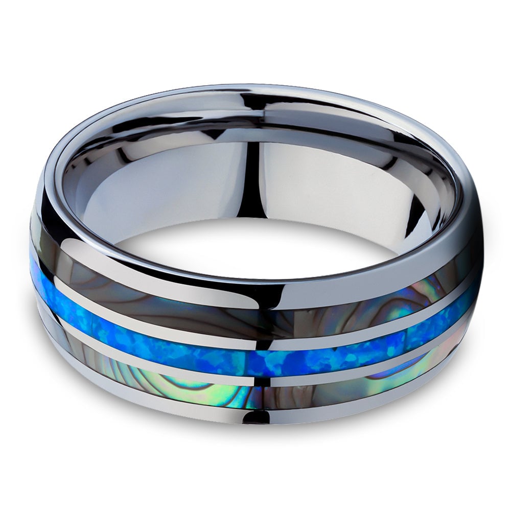 Abalone Tungsten Carbide Wedding Ring 8mm Silver Comfort Fit Cobalt Free Image 2