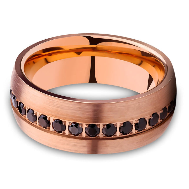 Rose Gold Tungsten Wedding Ring 8mm Black CZ Inlay Comfort Fit Cobalt Free Image 2