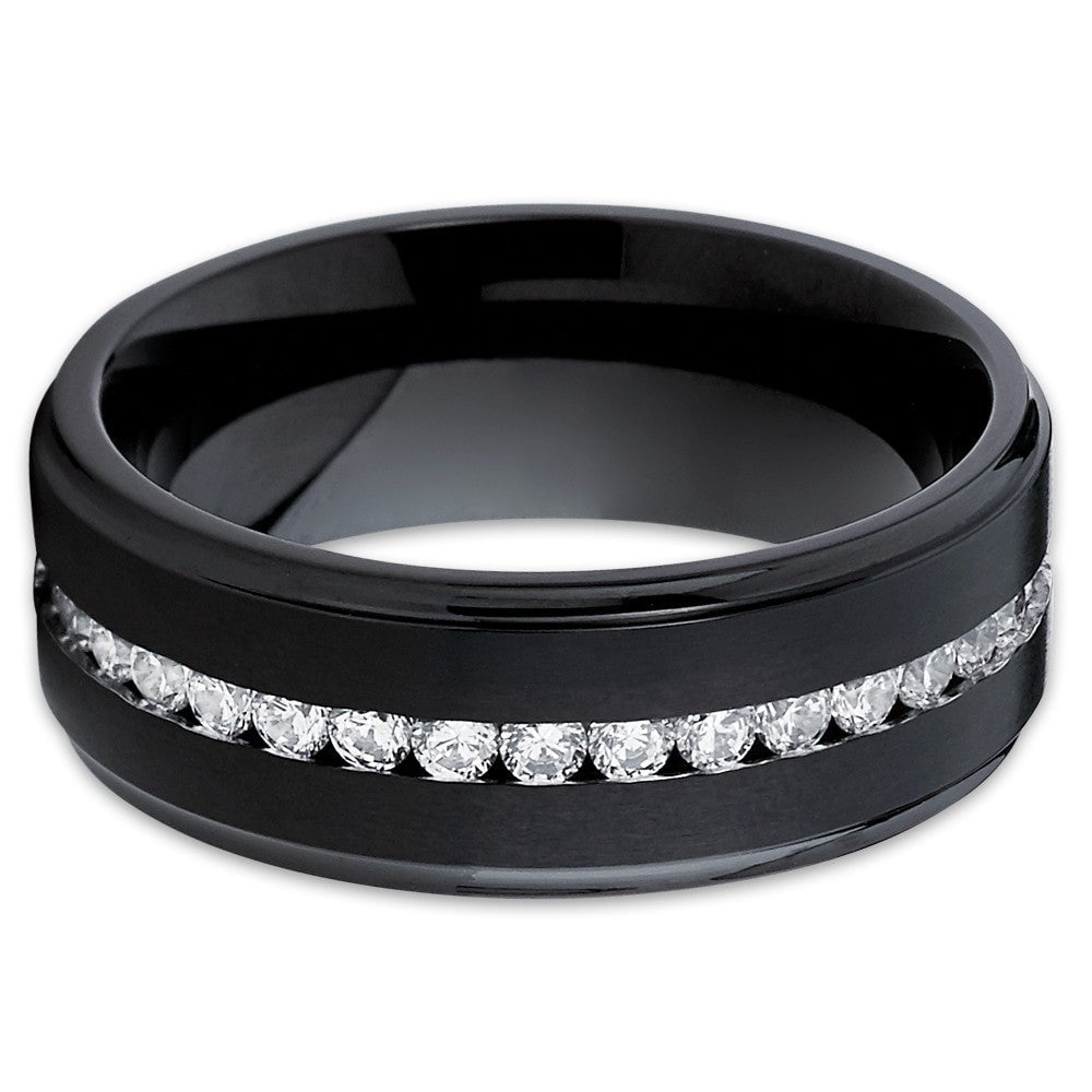 Black Titanium Wedding Ring 8mm CZ Inlay Comfort Fit Hypoallergenic Sizes 7-15 Image 2