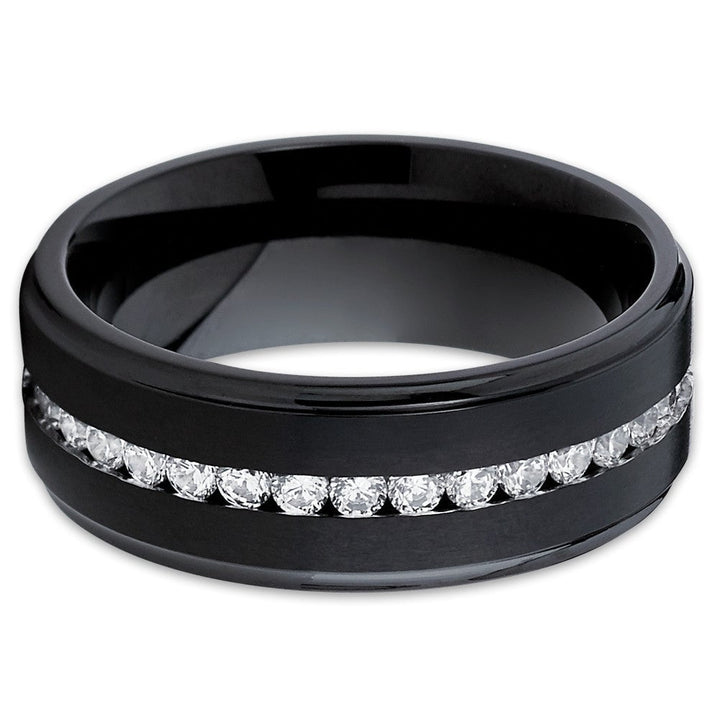 Black Titanium Wedding Ring 8mm CZ Inlay Comfort Fit Hypoallergenic Sizes 7-15 Image 2