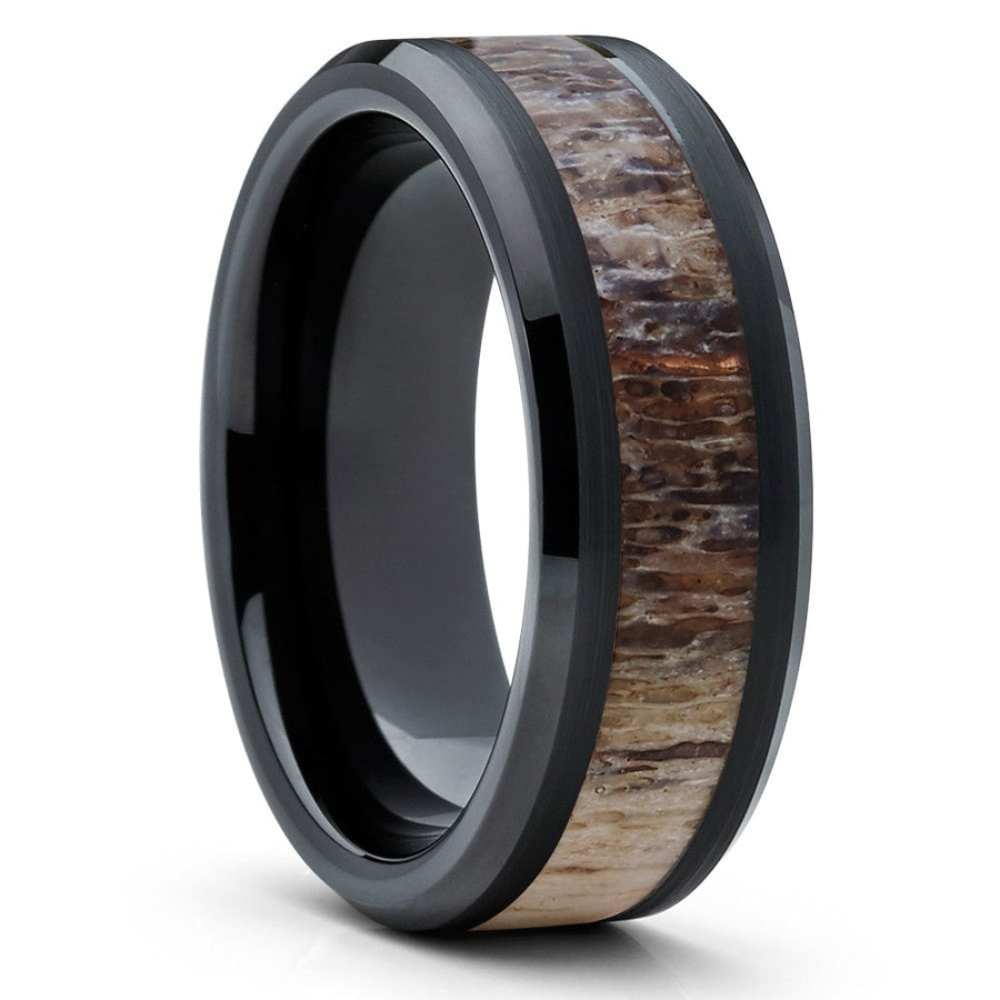 Deer Antler Wedding Ring 8mm Black Tungsten Carbide Comfort Fit Cobalt Free Image 1