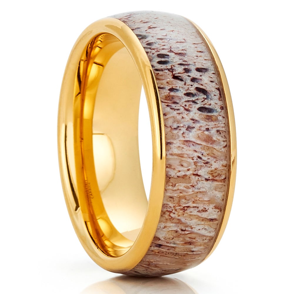 Deer Antler Wedding Ring Tungsten Carbide Yellow Gold 8mm Comfort Fit Size 7-15 Image 1