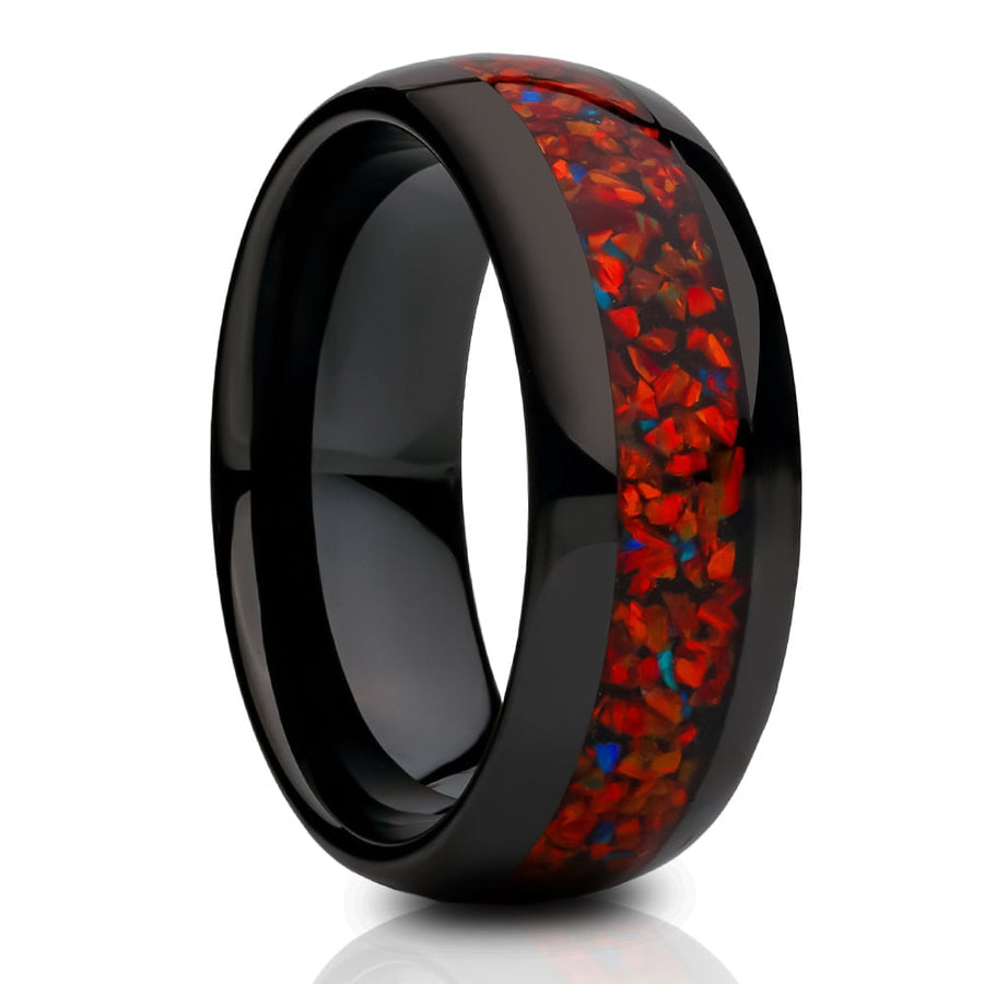 Galaxy Opal Tungsten Ring 8mm Black Engagement Wedding Band Comfort Fit Red Image 1