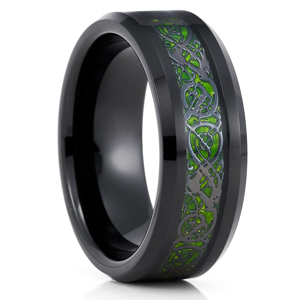 Green Dragon Tungsten Engagement Ring 8mm Black Comfort Fit Cobalt Free Image 1