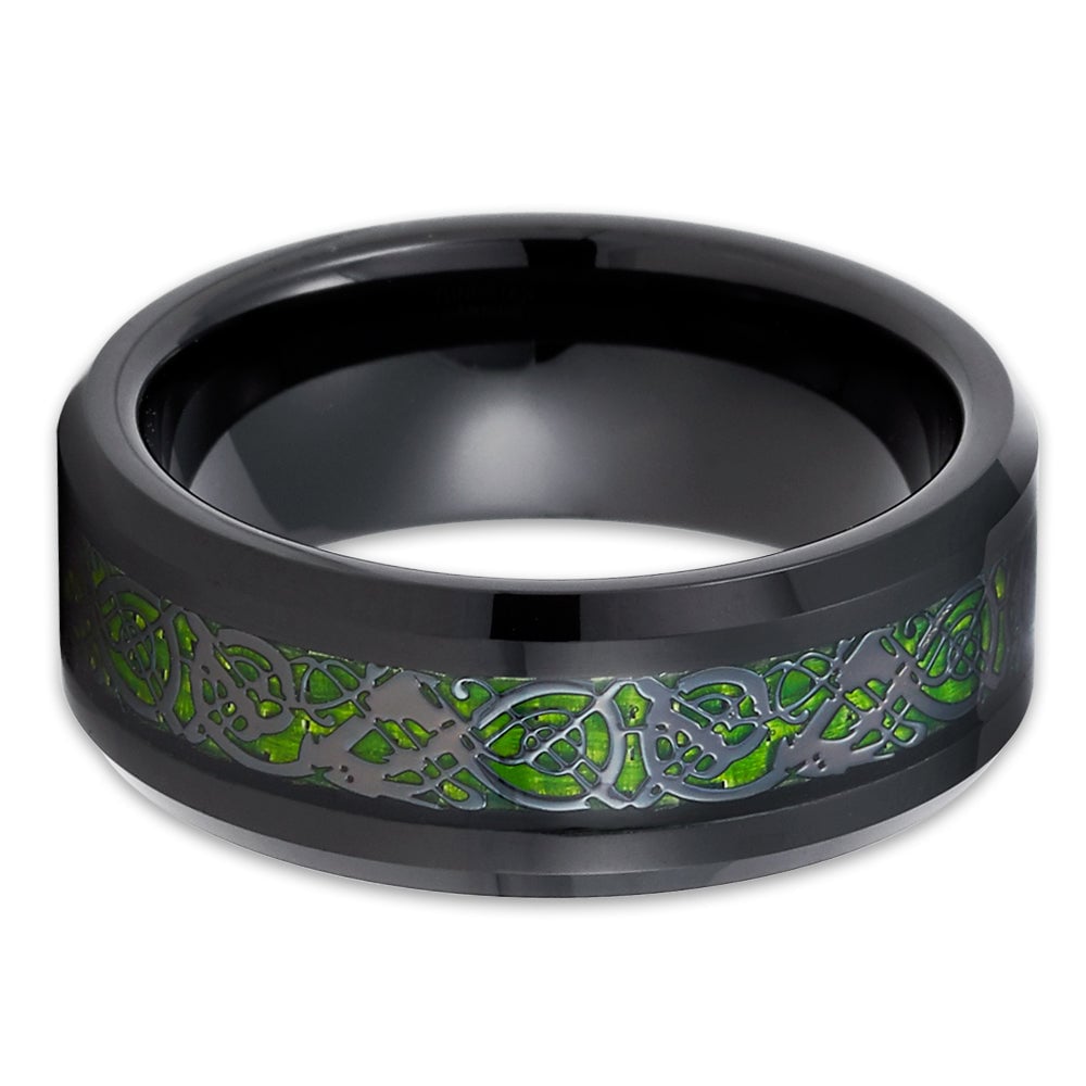 Green Dragon Tungsten Engagement Ring 8mm Black Comfort Fit Cobalt Free Image 2