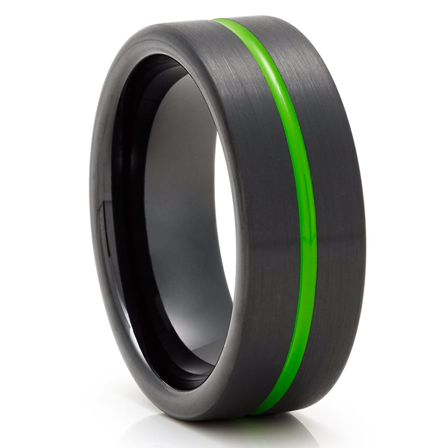 Green Black Tungsten Wedding Ring 8mm Comfort Fit Anniversary Unique Jewelry Image 1