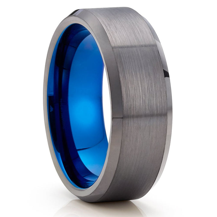 Gunmetal Tungsten Ring 8mm Blue Engagement Wedding Comfort Fit Cobalt Free Image 1