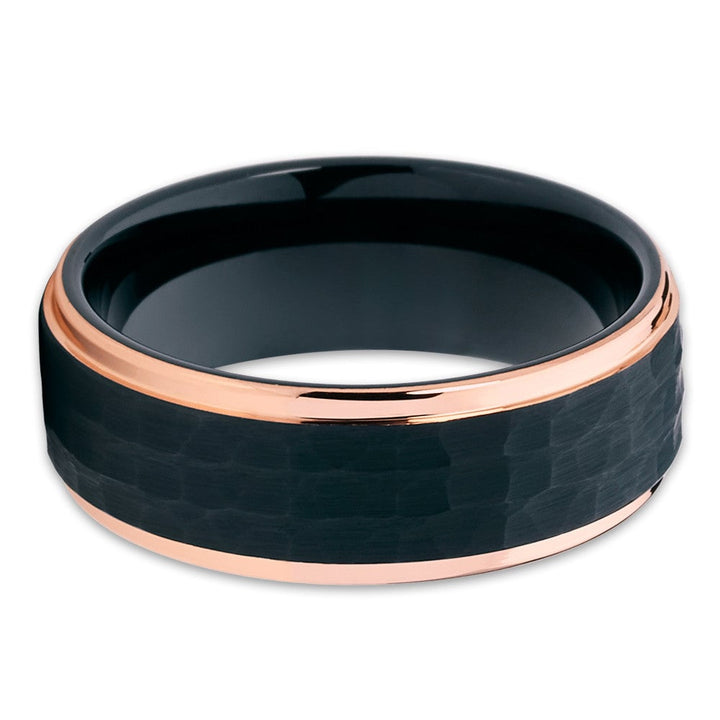 Hammered Black Rose Gold Tungsten Carbide Wedding Ring 8mm Comfort Fit Size 6.5-13 Image 2