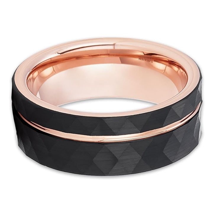 Rose Gold Tungsten Wedding Ring 8mm Hammered Comfort Fit Cobalt Free IP Plating Image 2