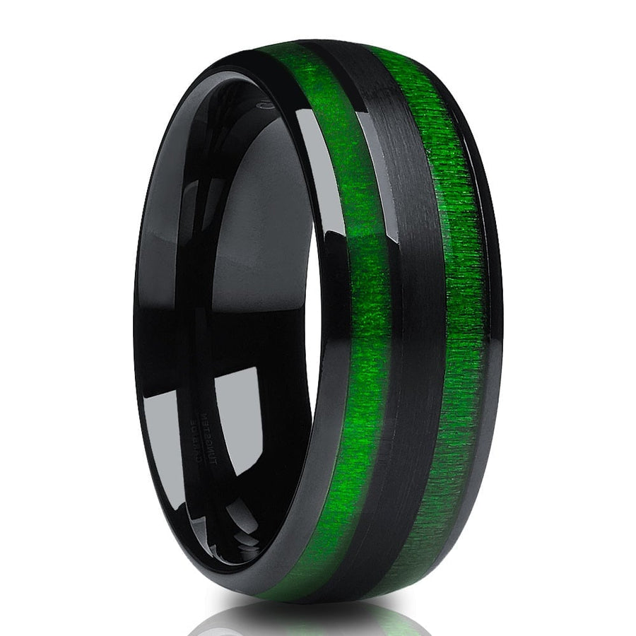 Jade Green Tungsten Wedding Ring 8mm Black IP Comfort Fit Engagement Anniversary Image 1