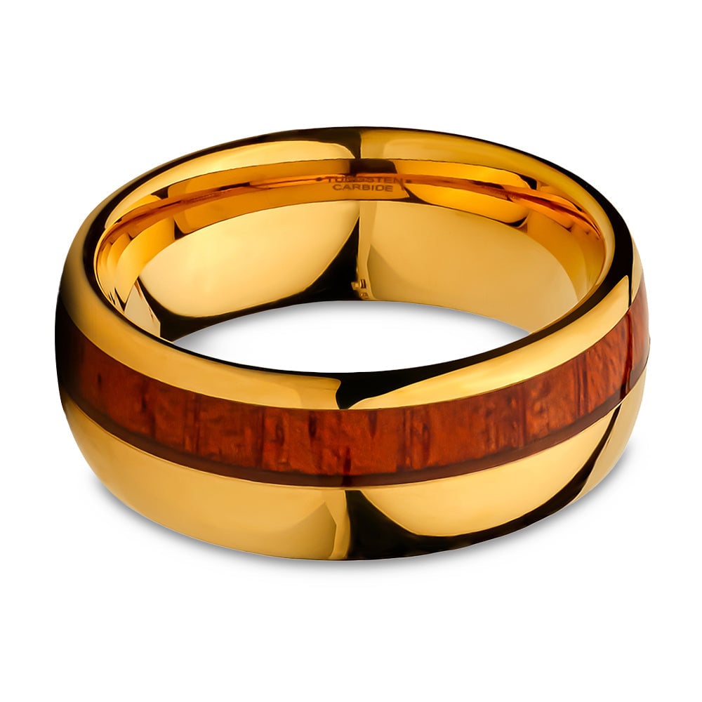 Koa Wood Tungsten Wedding Ring 8mm Yellow Gold Comfort Fit Unique Band Size 7-15 Image 2