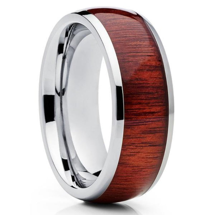 Koa Wood Tungsten Carbide Wedding Ring 8mm Mens Comfort Fit Hypoallergenic Image 1