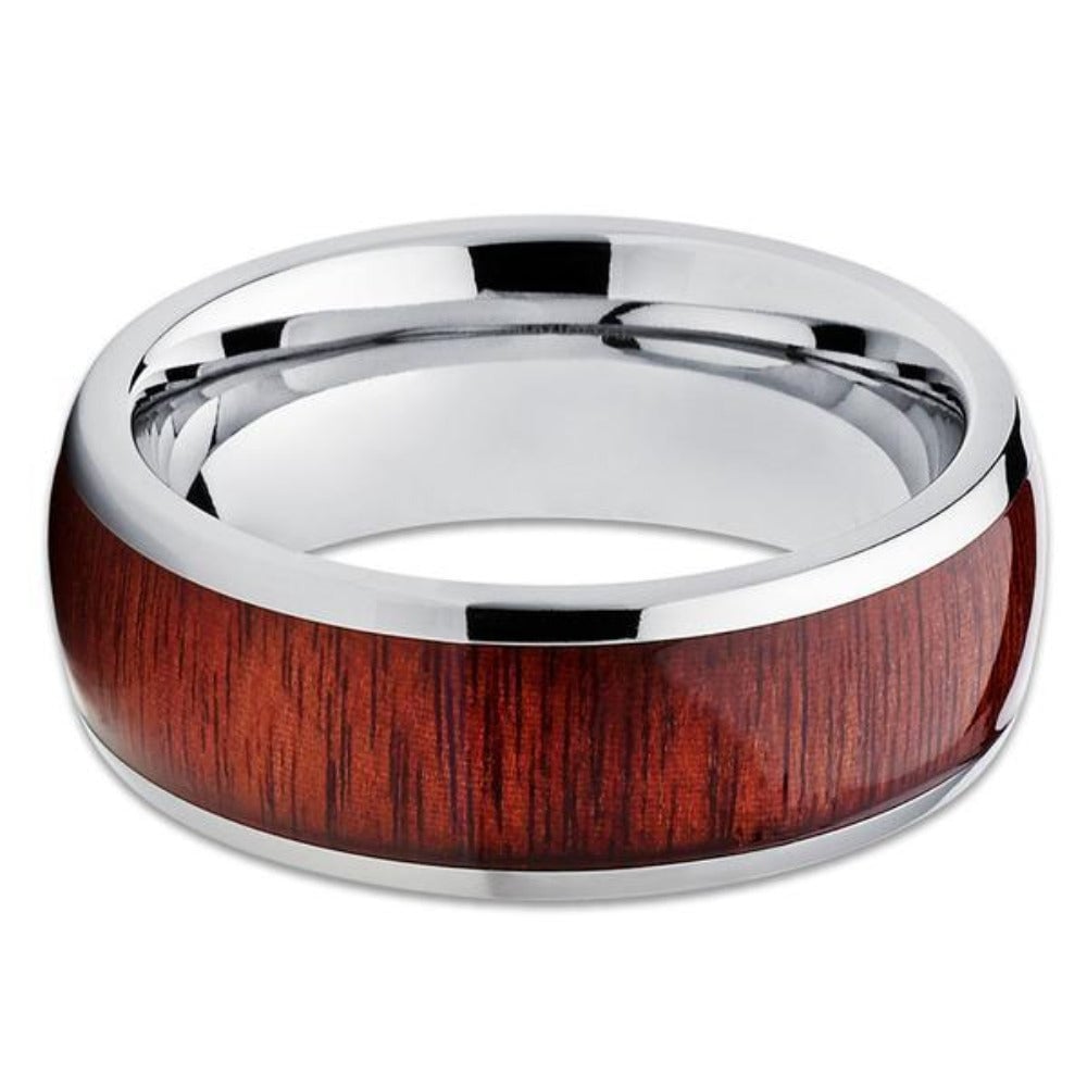 Koa Wood Tungsten Carbide Wedding Ring 8mm Mens Comfort Fit Hypoallergenic Image 2