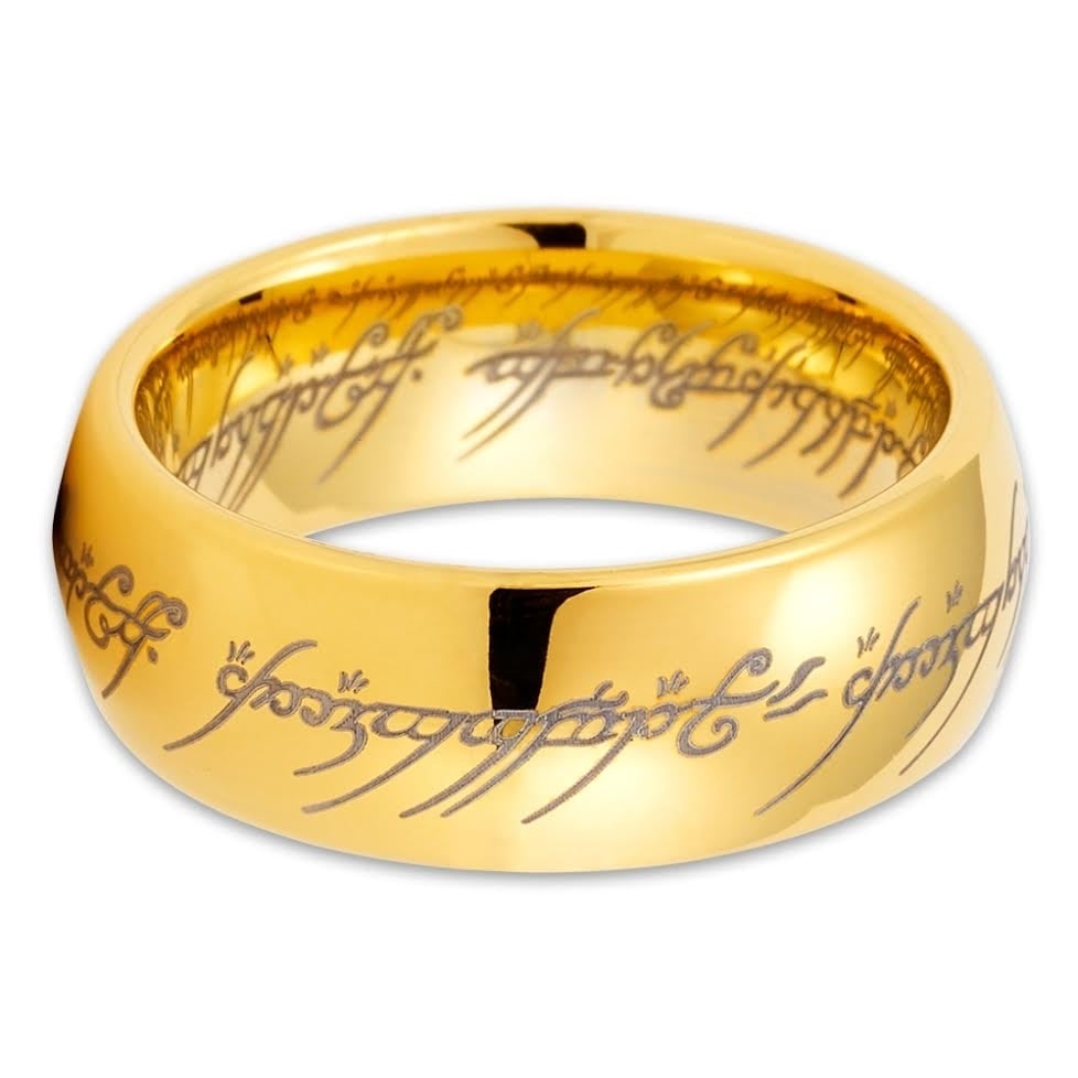 Lord of the Rings Tungsten Wedding Ring 8mm Yellow Gold Comfort Fit Anniversary Image 2