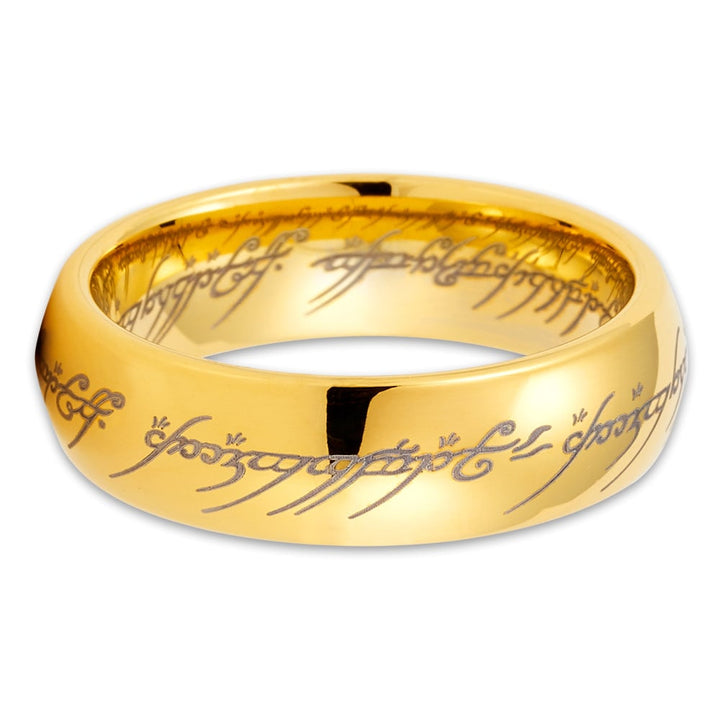 Lord Of The Rings Tungsten Carbide Wedding Band 6mm Yellow Gold Comfort Fit Image 2