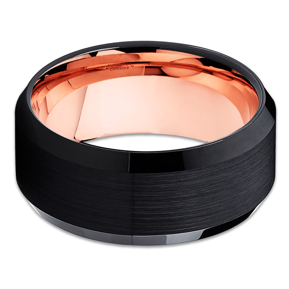 Mans Wedding Ring,Black Wedding Band,Tungsten Carbide Ring,Engagement Ring,Rose Gold Tungsten Ring,8mm Image 2