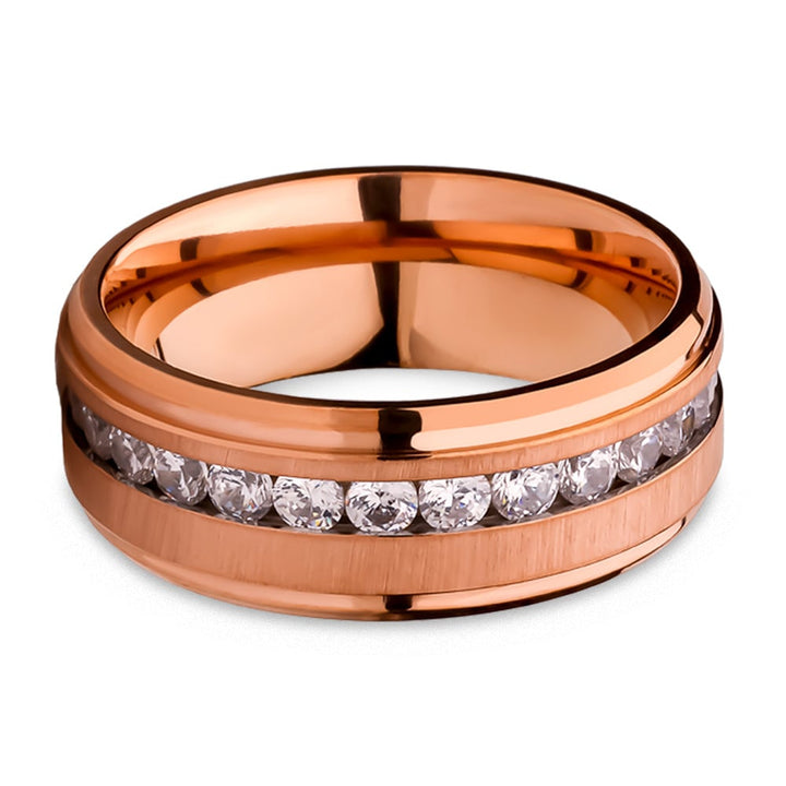 Titanium Wedding Ring 8mm Rose Gold with CZ Inlay Comfort Fit Size 7-12 Image 2