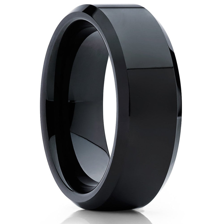 Black Tungsten Carbide 8mm Wedding Ring Comfort Fit Anniversary Engagement Ring Image 1