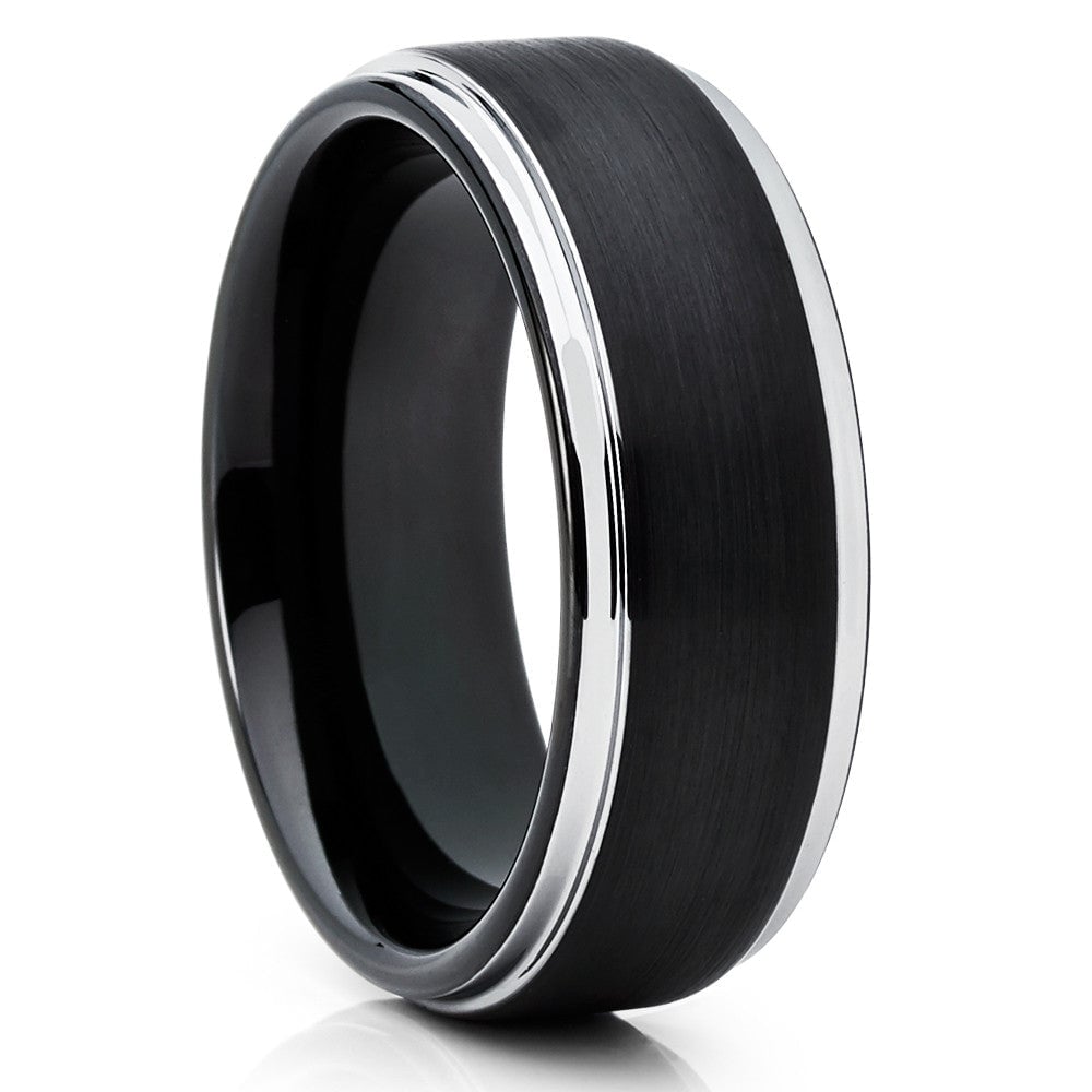 Black Tungsten Carbide Ring 8mm Comfort Fit Anniversary Wedding Ring Sizes 7-15 Image 1