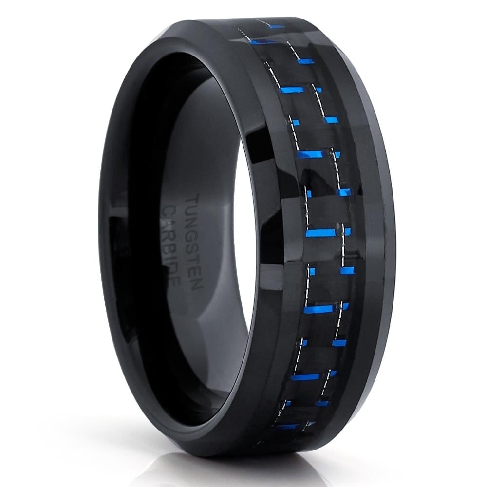 Black Tungsten Carbide Ring 8mm Carbon Fiber Inlay Wedding Band Cobalt Free Image 1