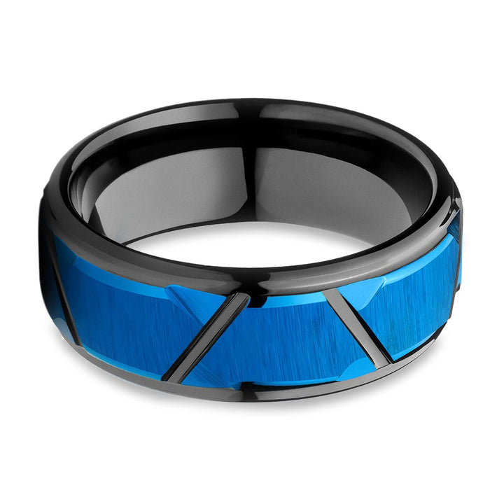 Black Blue Tungsten Wedding Ring 8mm Diamond Cut Comfort Fit Cobalt Free Image 2