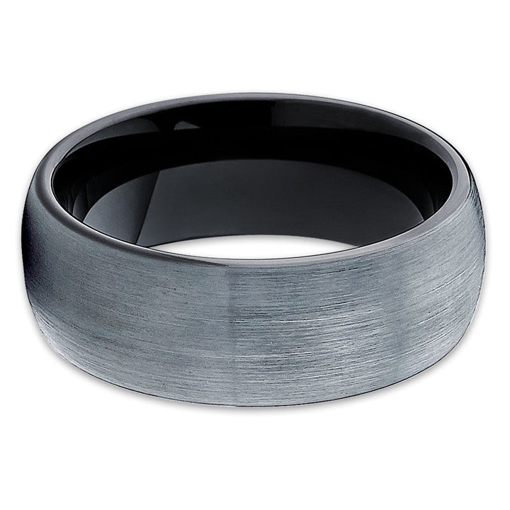 Black Tungsten Carbide Wedding Ring 8mm Comfort Fit Silver Brush Finish Image 2