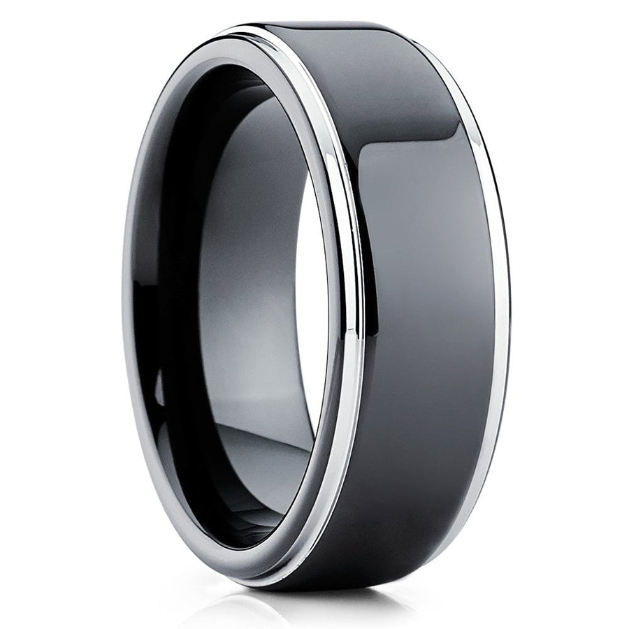 Black Tungsten Carbide Wedding Ring 8mm Shiny Comfort Fit Engagement Ring Sizes 7-15 Image 1