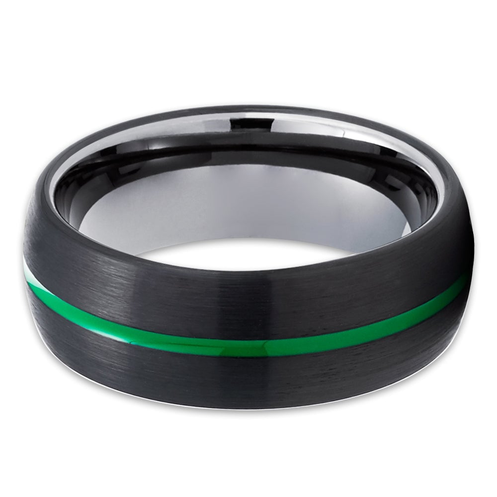 Black Tungsten Ring 8mm Green Inlay Engagement Comfort Fit Cobalt Free Image 2