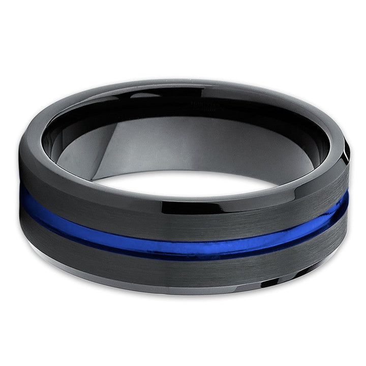 Blue Tungsten Carbide Ring 8MM Black Wedding Engagement Ring Comfort Fit Image 2