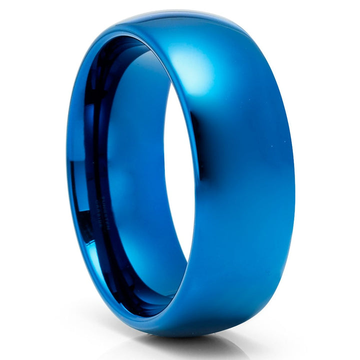 Blue Tungsten Carbide Wedding Ring 8mm Shiny Comfort Fit Hypoallergenic Ring Image 1