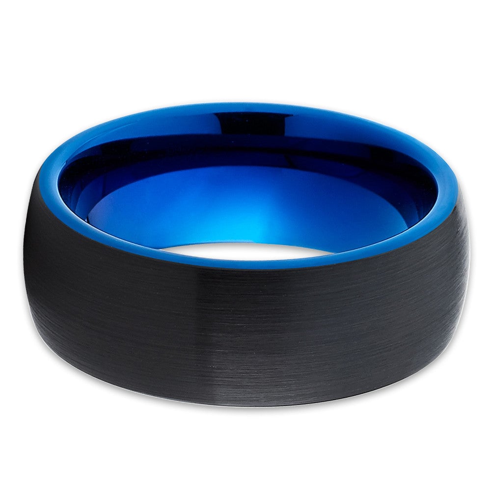 Blue Tungsten Carbide Wedding Ring 8mm Black Two Tone Hypoallergenic Comfort Fit Image 2